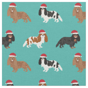 Cavalier King Charles Spaniel santa turquoise Fabric