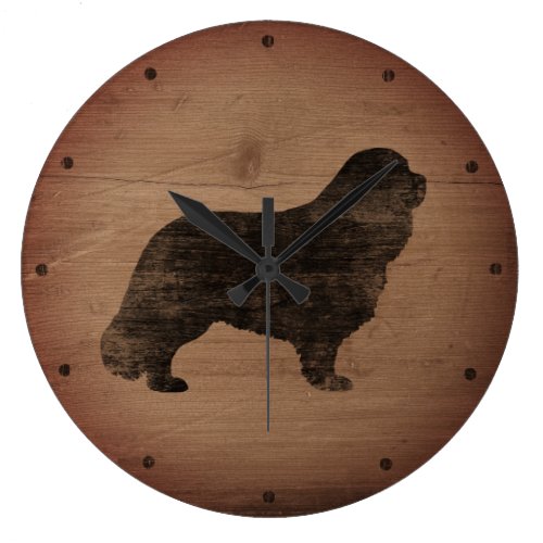 Cavalier King Charles Spaniel Silhouette Rustic Large Clock