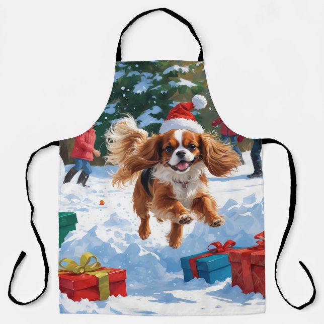 Cavalier King Charles Spaniel Snow with Christmas  Apron (Front)