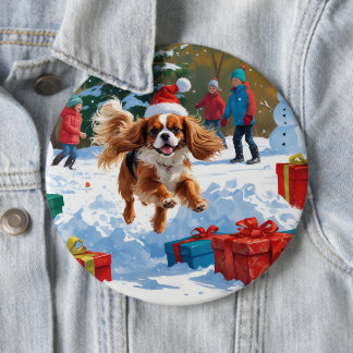 Cavalier King Charles Spaniel Snow with Christmas  Button