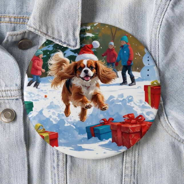 Cavalier King Charles Spaniel Snow with Christmas  Button (In Situ)