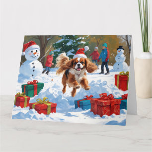 Cavalier King Charles Spaniel Snow with Christmas Card
