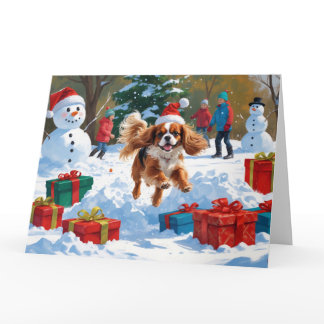 Cavalier King Charles Spaniel Snow with Christmas  Card