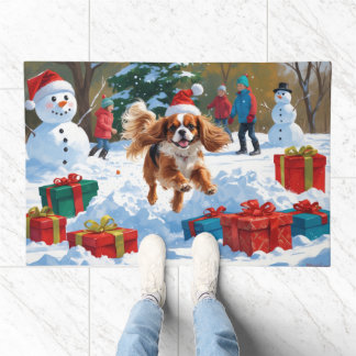 Cavalier King Charles Spaniel Snow with Christmas  Doormat