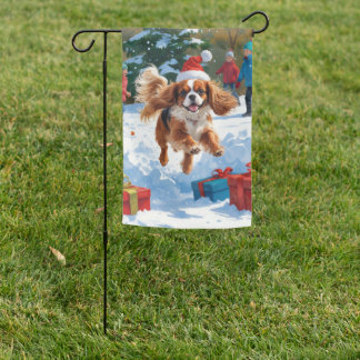 Cavalier King Charles Spaniel Snow with Christmas  Garden Flag