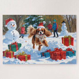 Cavalier King Charles Spaniel Snow with Christmas  Jigsaw Puzzle