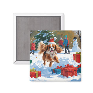 Cavalier King Charles Spaniel Snow with Christmas  Magnet