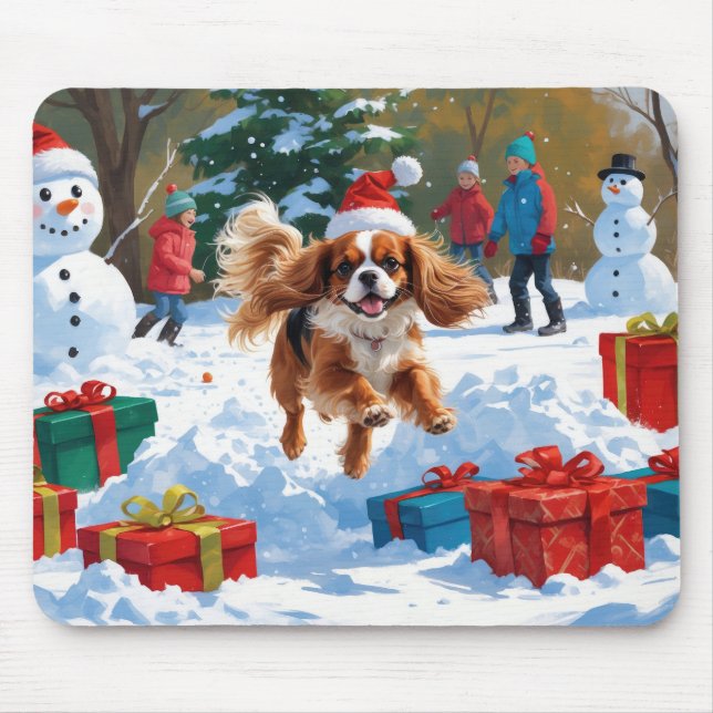 Cavalier King Charles Spaniel Snow with Christmas  Mouse Pad (Front)