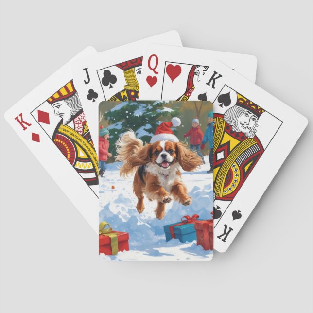 Cavalier King Charles Spaniel Snow with Christmas  Poker Cards (Back)