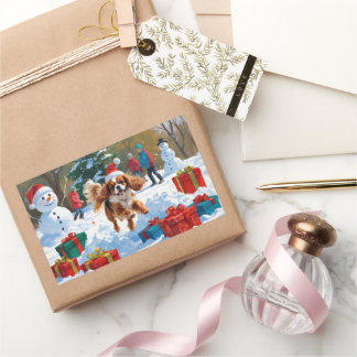 Cavalier King Charles Spaniel Snow with Christmas  Rectangular Sticker