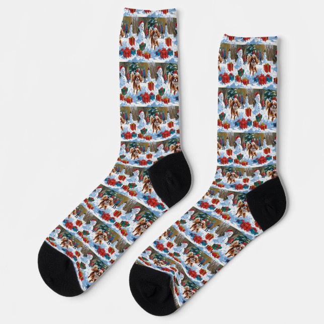 Cavalier King Charles Spaniel Snow with Christmas  Socks (Left)