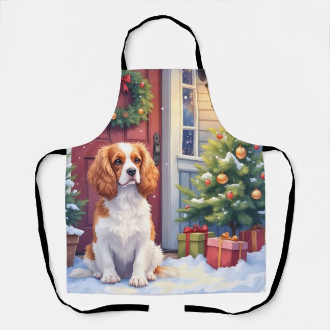 Cavalier King Charles Spaniel Snowy Christmas Apron (Front)