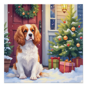 Cavalier King Charles Spaniel Snowy Christmas Poster