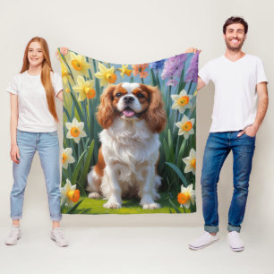 Cavalier King Charles Spaniel Spring Flowers Fleece Blanket
