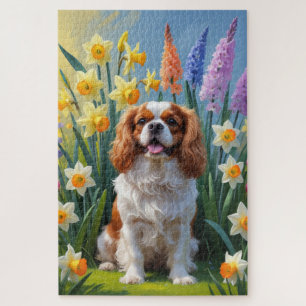 Cavalier King Charles Spaniel Spring Flowers Jigsaw Puzzle