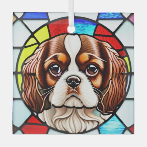 Cavalier King Charles Spaniel Stained Glass  Glass Ornament