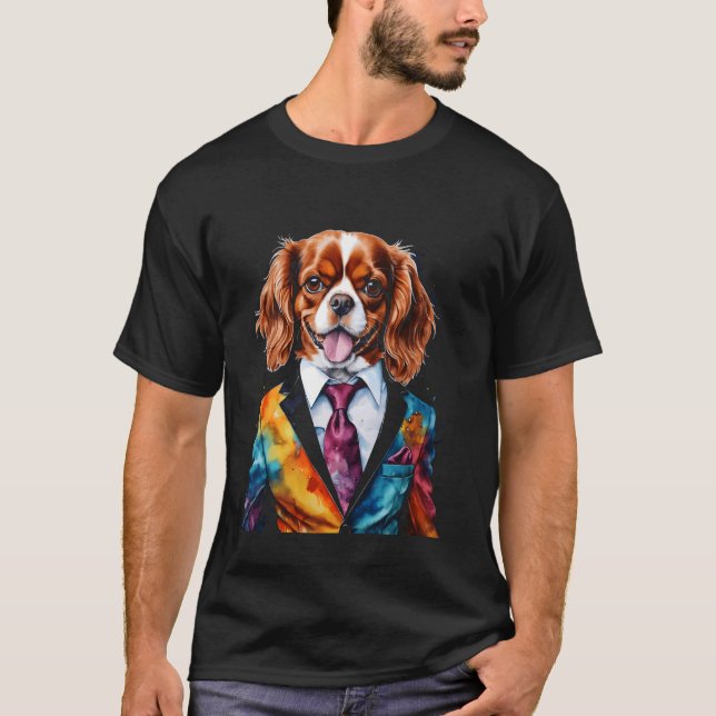 Cavalier King Charles Spaniel Suit Dog Funny Print T-Shirt (Front)