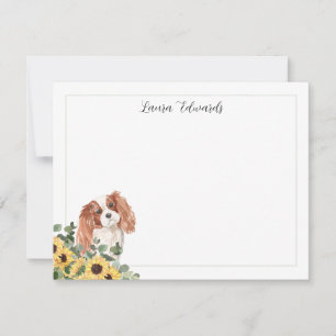 Cavalier King Charles Spaniel Sunflower Eucalyptus Note Card