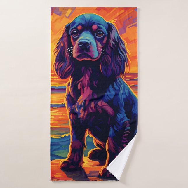 Cavalier King Charles Spaniel Sunset / Sunrise Bath Towel (Bath Towel)