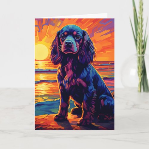 Cavalier King Charles Spaniel Sunset  Sunrise Card