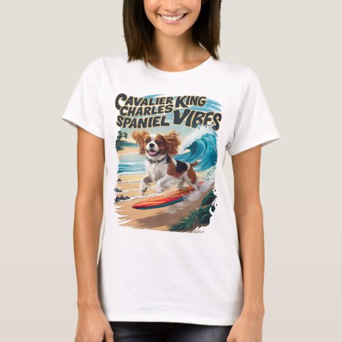 Cavalier King Charles Spaniel Surfing T_Shirt