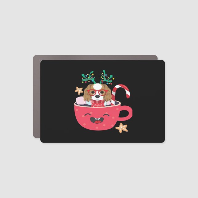 Cavalier King Charles Spaniel Teacup Xmas Holiday  Car Magnet (Front)