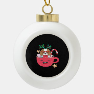 Cavalier King Charles Spaniel Teacup Xmas Holiday  Ceramic Ball Christmas Ornament