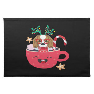 Cavalier King Charles Spaniel Teacup Xmas Holiday Cloth Placemat
