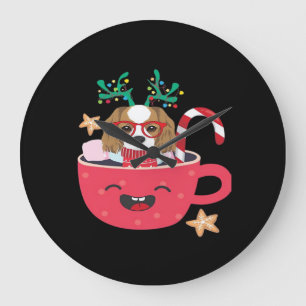 Cavalier King Charles Spaniel Teacup Xmas Holiday  Large Clock