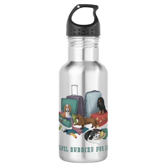 Cavalier King Charles Spaniel Travel Design Stainless Steel Water Bottle (Front)