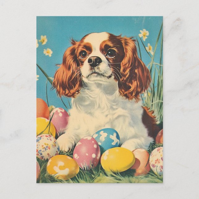 Cavalier King Charles Spaniel Vintage Easter Postcard (Front)