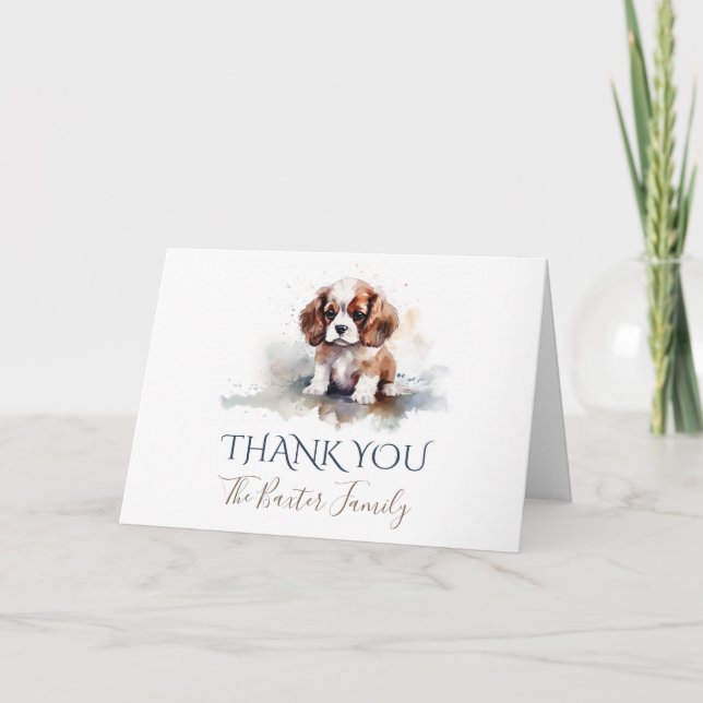 Cavalier King Charles Spaniel Watercolor Thank You Card (Front)