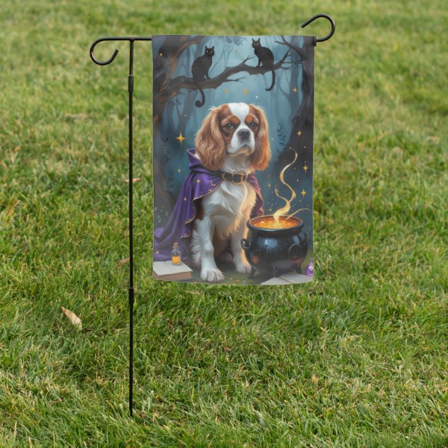 Cavalier King Charles Spaniel Whimsical Halloween  Garden Flag (In SItu)