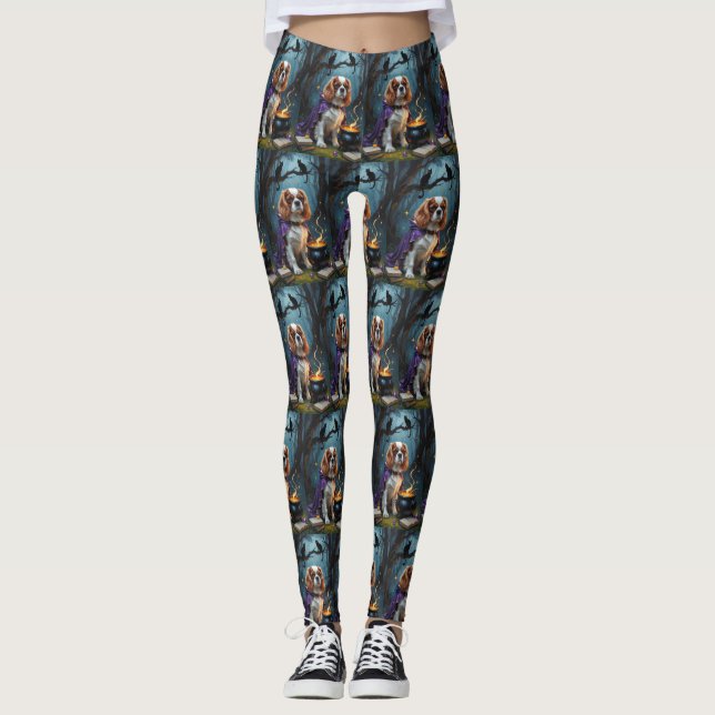 Cavalier King Charles Spaniel Whimsical Halloween  Leggings (Front)