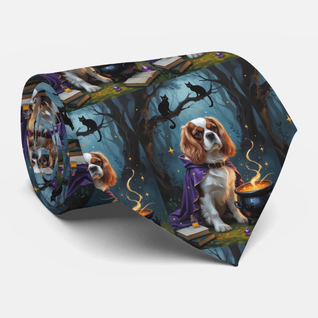 Cavalier King Charles Spaniel Whimsical Halloween  Neck Tie (Rolled)