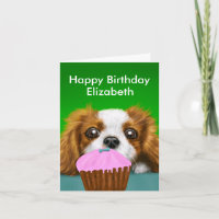 Cavalier King Charles Spaniel with Birthday Cake