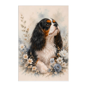 Cavalier King Charles Spaniel with Blue Flowers Acrylic Print