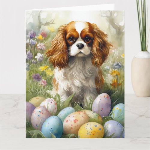 Cavalier King Charles Spaniel with Easter Eggs Card