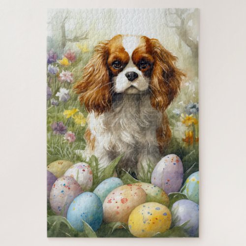 Cavalier King Charles Spaniel with Easter Eggs Jigsaw Puzzle