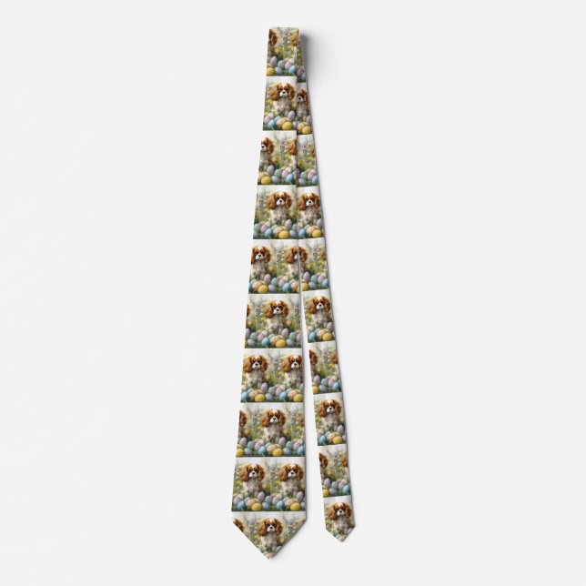 Cavalier King Charles Spaniel with Easter Eggs Neck Tie (Front)
