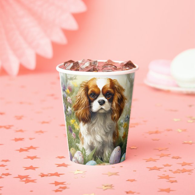 Cavalier King Charles Spaniel with Easter Eggs Paper Cups (Insitu)