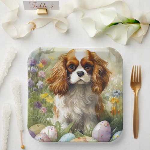 Cavalier King Charles Spaniel with Easter Eggs Paper Plates