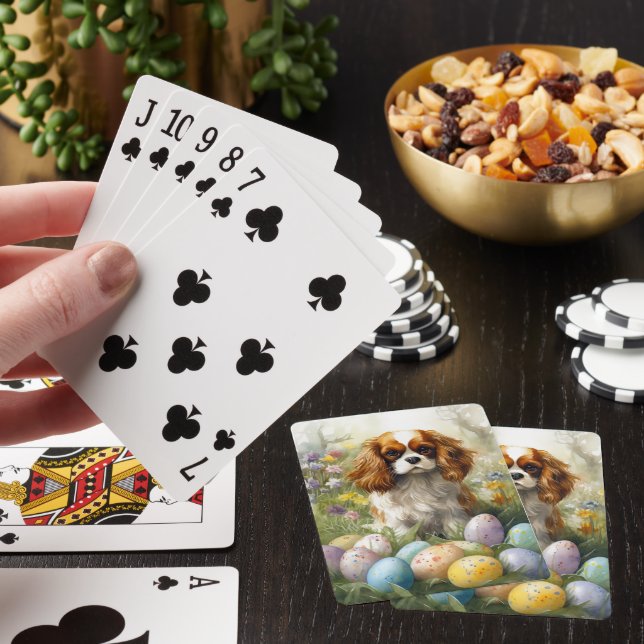 Cavalier King Charles Spaniel with Easter Eggs Poker Cards (In Situ)