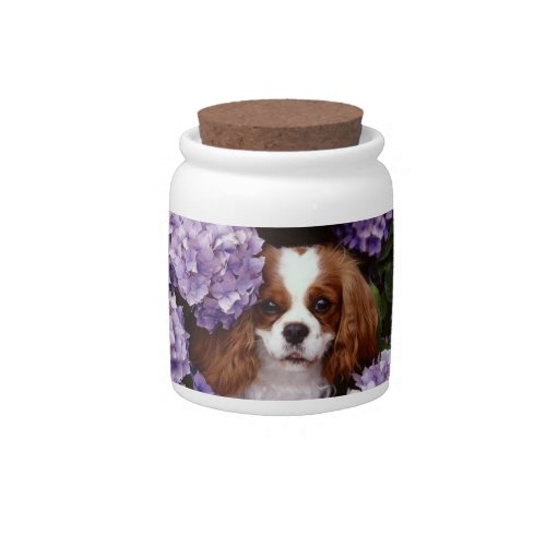 Cavalier King Charles Spaniel with Lilacs Candy Ja Candy Jar