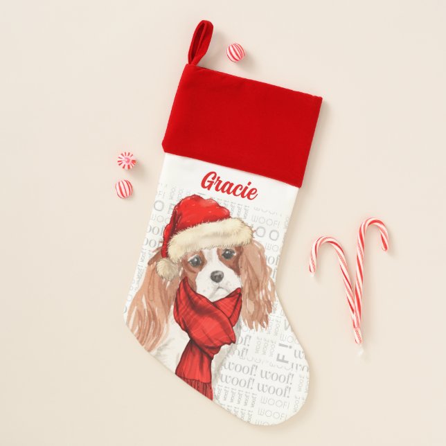 Cavalier King Charles Spaniel with Name Christmas Stocking (Front)