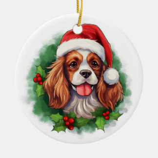 Cavalier King Charles Spaniel Wreath Ceramic Ornament