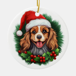 Cavalier King Charles Spaniel Wreath Ceramic Ornament