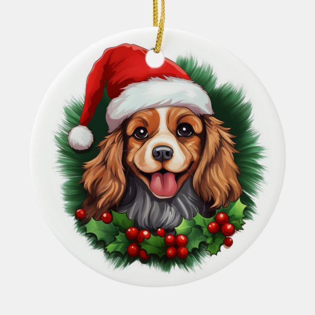 Cavalier King Charles Spaniel Wreath Ceramic Ornament (Front)