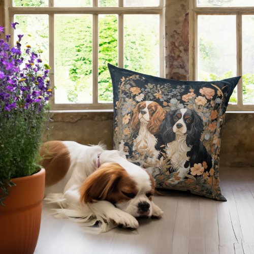 Cavalier King Charles Spaniels Antique Tapestry Throw Pillow