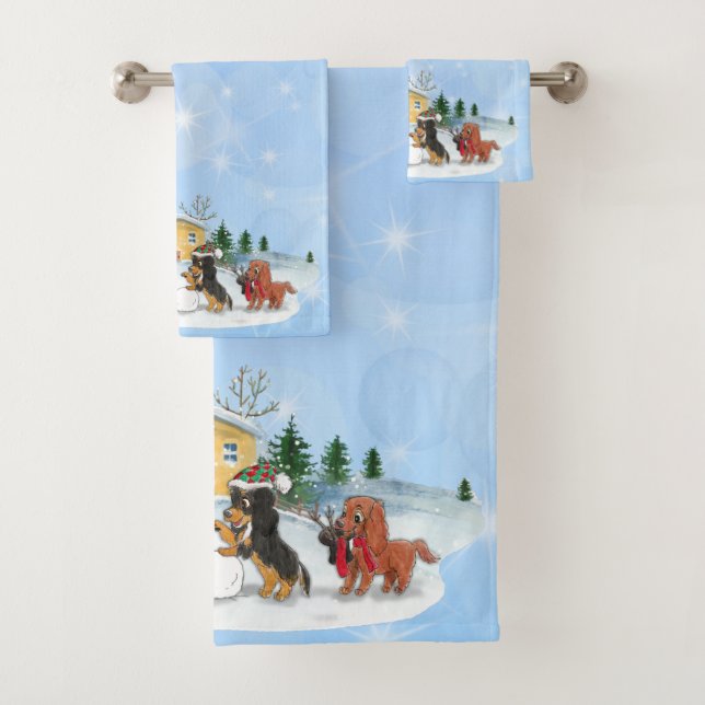 Cavalier King Charles Spaniels Building a Snowman  Bath Towel Set (Insitu)